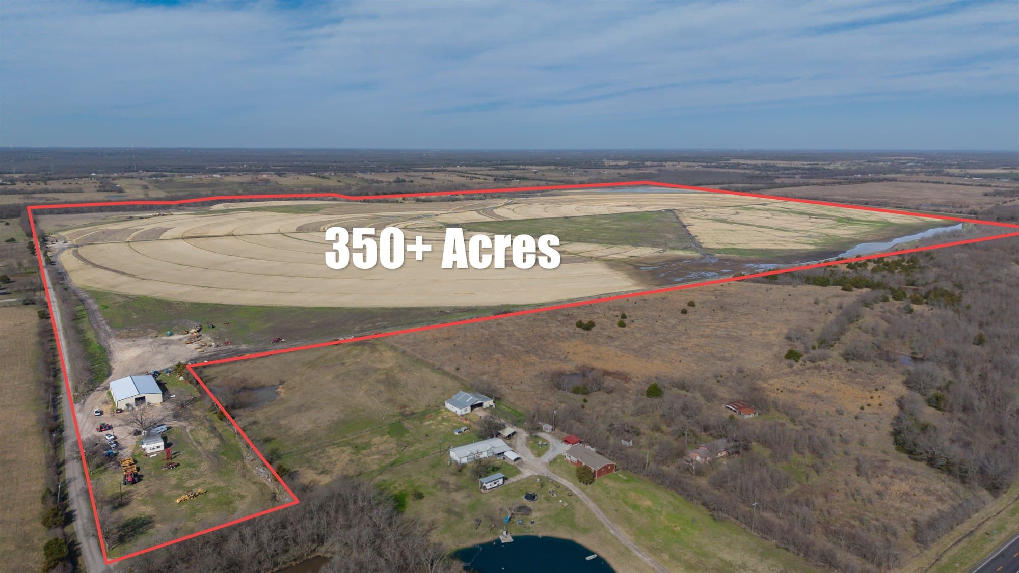 Aerial outline map of the second site (377 CR 1003) — 350+ acres bounded in red