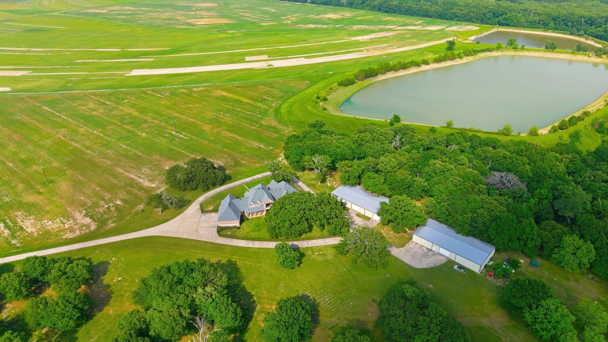 Aerial of pivot tracks across the primary production fields