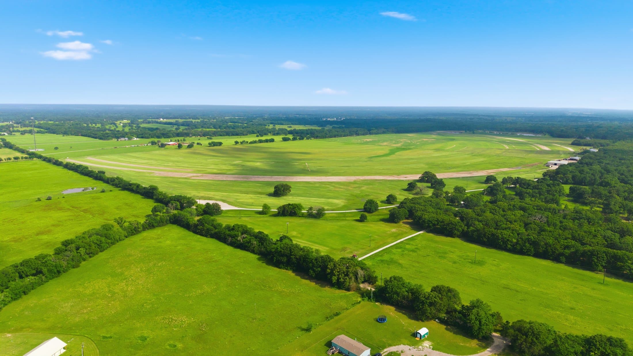 Panoramic summer aerial across the cultivated production fields