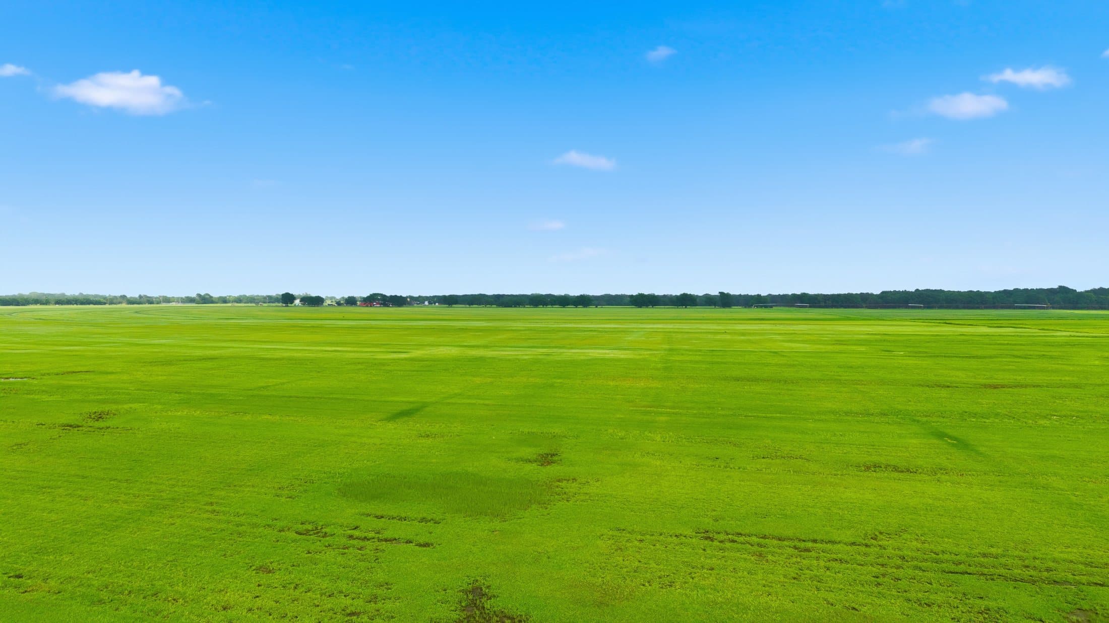 Wide summer aerial of the primary site’s cultivated acreage
